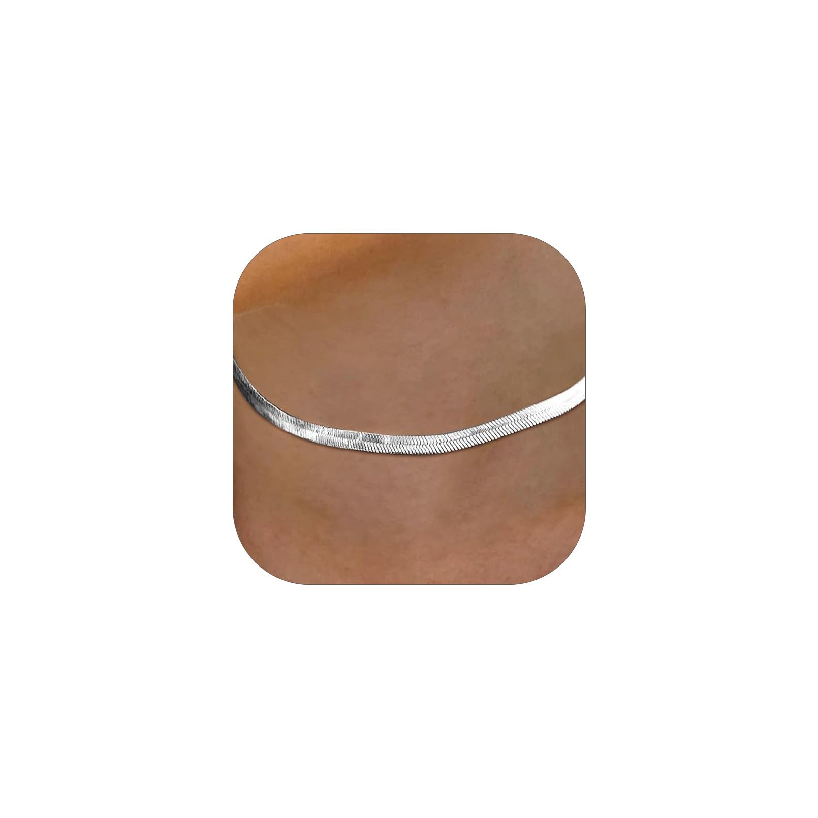 FOCALOOK 14K Gold Plated Necklaces for Women, Fashion Herringbone Choker Necklace Stainless Steel Flat Snake Chain 3/5MM(W) 12.5"/15"/18"+3.5"(L)