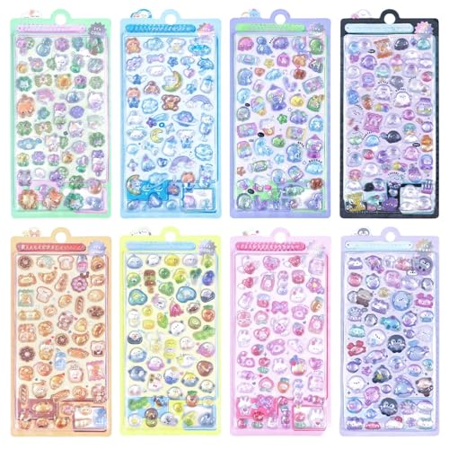 立体シール 8枚セット 3D 立体感のある ステッカー かわいい 女の子向け 飾り用 携帯電話 手帳 ノート 文房具 DIY手芸 デコレーション 花 動物 ハート 果物 詰め合わせ シールセットのサムネイル