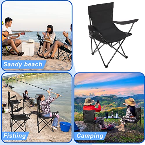 4 Pack Folding Camping Chairs With Carrying Bag Portable Lawn Chairs Lightweight Beach Chairs Outdoor Collapsible Chair With Mesh Cup Holder For Travel Outside Camp Beach Fishing Sports (Black) #TOP5