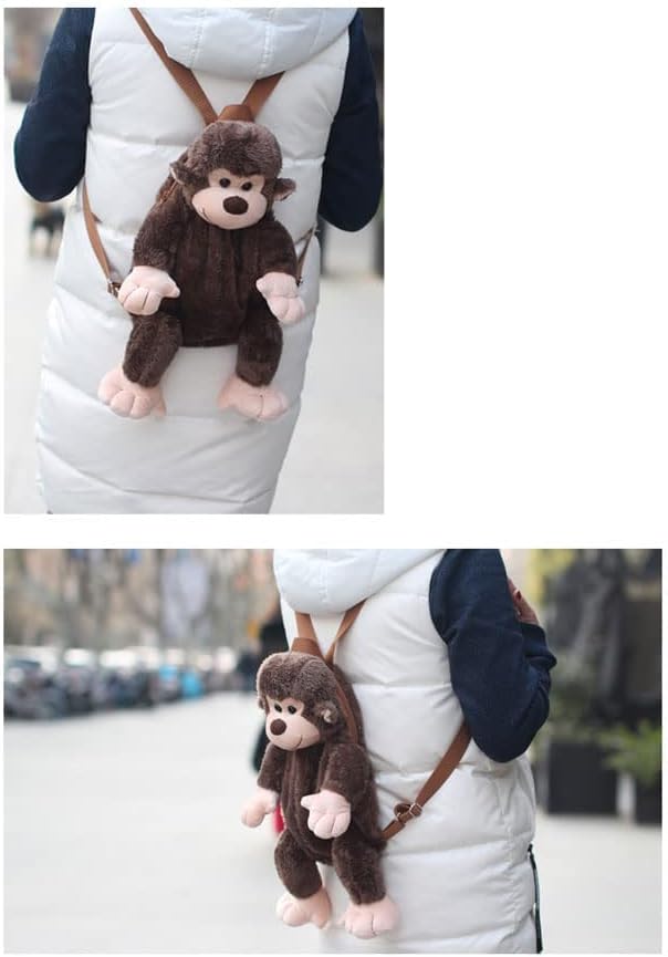 Adorable Monkey Backpack with Leash Fluffy Monkeys Stuffed Animals Shoulder Backpacks Lifelike Monkey Leash Casual Bag