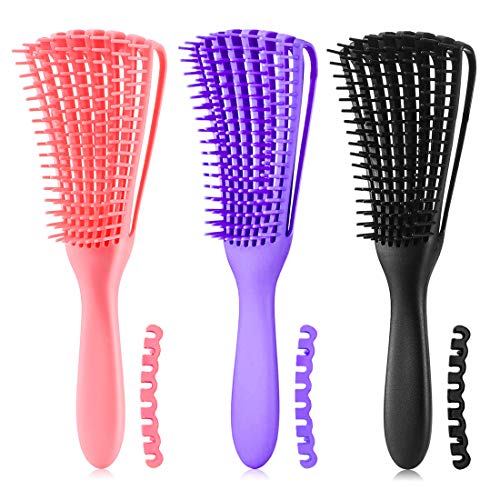 Detangling Brush for Afro America/African Hair Textured 3a to 4c Kinky Wavy/Curly/Coily/Wet/Dry/Oil/Thick/Long Hair, Knots Detangler Scalp Massage Comb Hair Detangler for Women (3 pcs, Purple-B-P)
