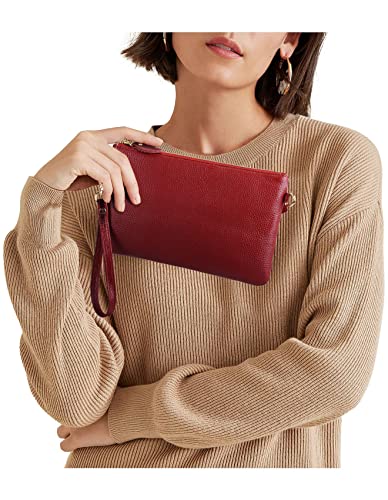 Image of YALUXE Women's Genuine Leather Wristlet Purse Clutch Handbag with Phone Pocket Card Holder and Crossbody Strap