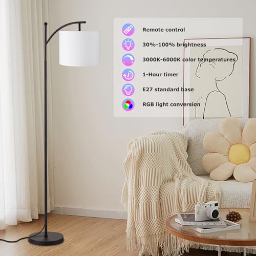 Image of Ambimall Floor Lamps with Smart Light Bulb, RGB + Color Temperatures Bright Dimmable Smart Floor lamp(White Shade & Black Pole)