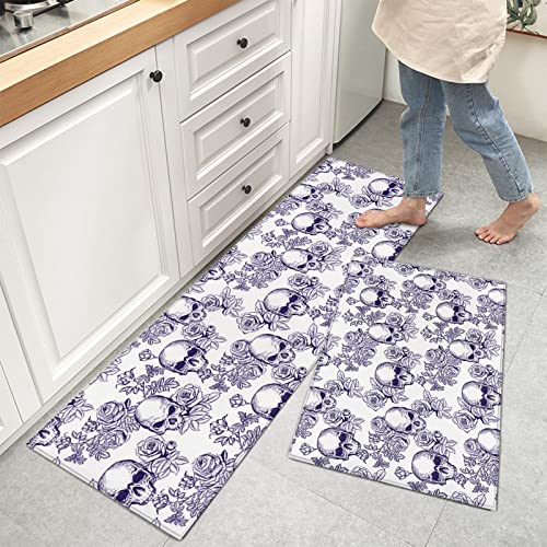 Sigouyi Kitchen Mats For Floor, Purple Skull And Rose Kitchen Rugs, Kitchen Decor Runner Rug For Kitchen Organization, Anti-Fatigue Mats Non-Slip Kitchen Mat For Laundry Room Office #TOP28