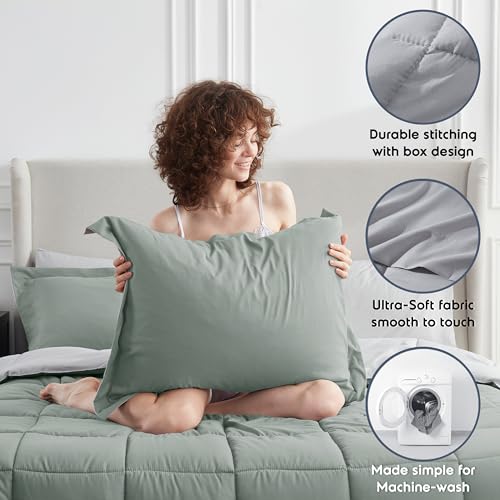 Nestl 7 Piece Queen Comforter Set – Sage Green Reversible Bed in a Bag – Complete Queen Size Bedding Set with Sheets, Pillowcases and Shams by Nestl - Used condition - Image 7