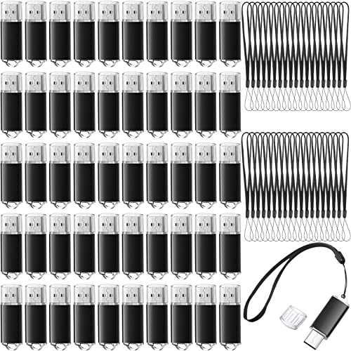 Hoteam 50 Pcs USB 2.0 Flash Drives Bulk, Portable Thumb Drive with 50 Black Lanyard, USB Protective Cover for Office School Data Storage, Black(256 MB) by Hoteam - Used condition - US$34.43