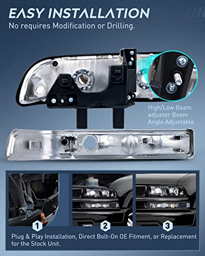 Nilight Headlight Assembly For 1998 1999 2000 2001 2002 2003 2004 2005 Chevy Blazer Headlights 1998-2004 Chevrolet S10 Pickup Replacement Headlamp Housing Bumper Lights, 2 Years Warranty #TOP2