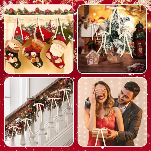 Image of 24 PCS Velvet Bows Christmas Ornaments Decorations, Sparkly Glittery Champagne Velvet Bows Ornaments for Christmas Tree, Unique Vintage Xmas Home Holiday Decor for Tree Mantle Wreath Gift Wrap