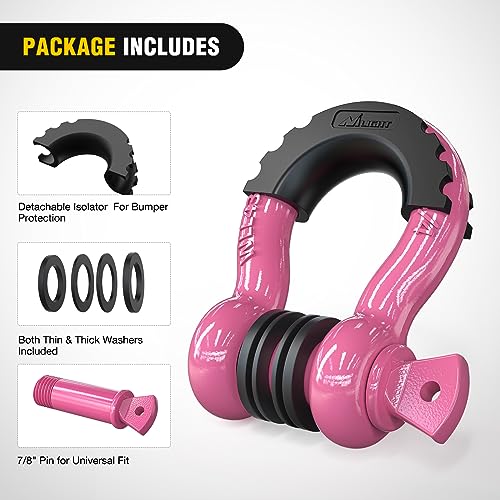 Image of Nilight 2 Pack 3 /4 inch D-Ring Shackle with 7 /8 inch Screw Pin 41,887lbs Break Strength, Heavy Duty Off Road Recovery Shackle with Isolators Washers for Use with Tow Strap, Winch, Off-Road Truck Vehicle