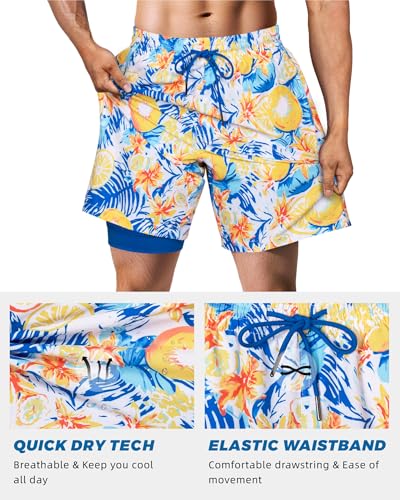 Image of SURF CUZ Mens Swim Trunks with Compression Liner Swim Shorts 7 inch Swimming Trunks Stretch 7 Inch Swim Suits Quick Dry