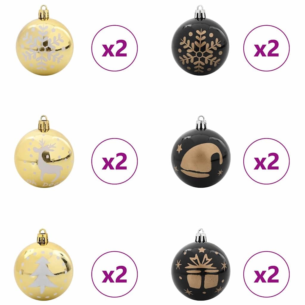 Weihnachtskugel-Set 40 pcs Schwarz und Gold aus Kunststoff, 6 cm glänzend, Christbaumschmuck für Tannenbaum, Wohnzimmer, Advent, Festtag und Winterdekoration, leicht und bruchsicher
