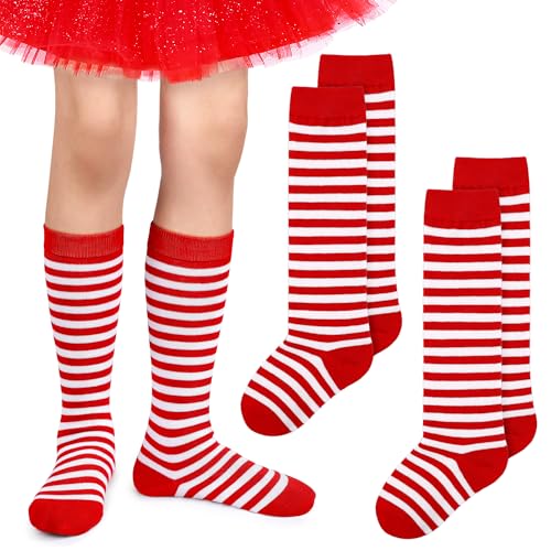 SOMSOC 2 Pairs Kids Striped Knee High Socks Athletic Thin Tube Socks Novelty Striped Socks for Toddler Boy Girl