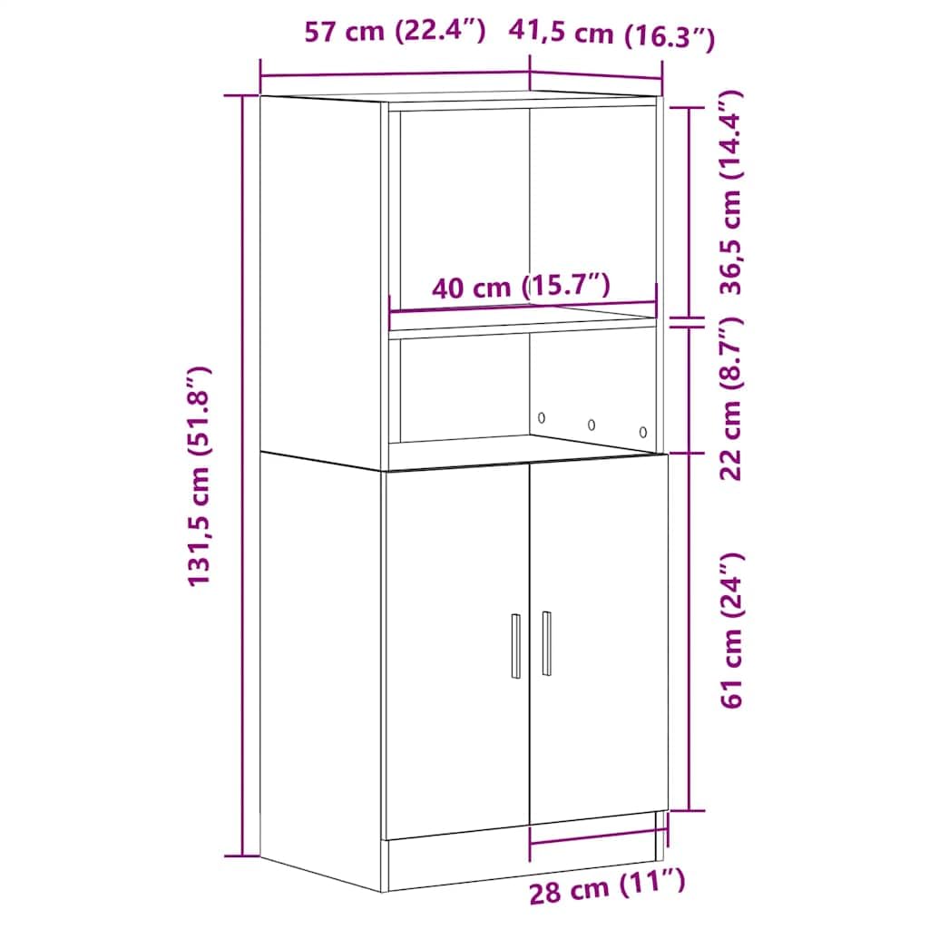 vidaXL Mobile da Cucina Bianco 57x41,5x131,5 cm in Truciolato, Armadio, Armadio dispensa da Cucina, Armadio da credenza da Cucina, Armadio da Cucina