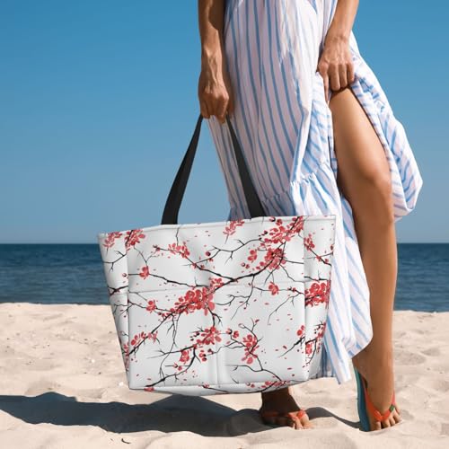 Large Capacity Beach Bag Waterproof Pool Tote for Gym Swimming Camping Carry On Bag delicate cherry blossoms Print3
