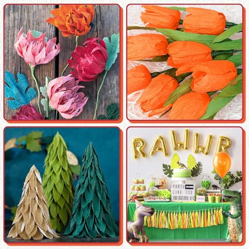 Ranslen 8 Rolos de Serpentinas de Papel Crepom 25x250 Cm 4 Cores Rolo de Papel Crepom Serpentina Dec