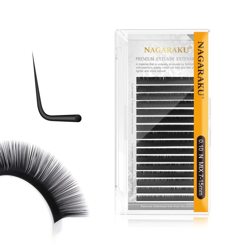NAGARAKU Wimpernverlängerung Klassisch Individuelles 1:1 Wimpern Volumen Einzelwimpern Natürliche Halbpermanente Weiche Wimpernzubehör Mattschwarz Single Lash Extension 16 Reihen 0.10mm N Curl 7-15mm