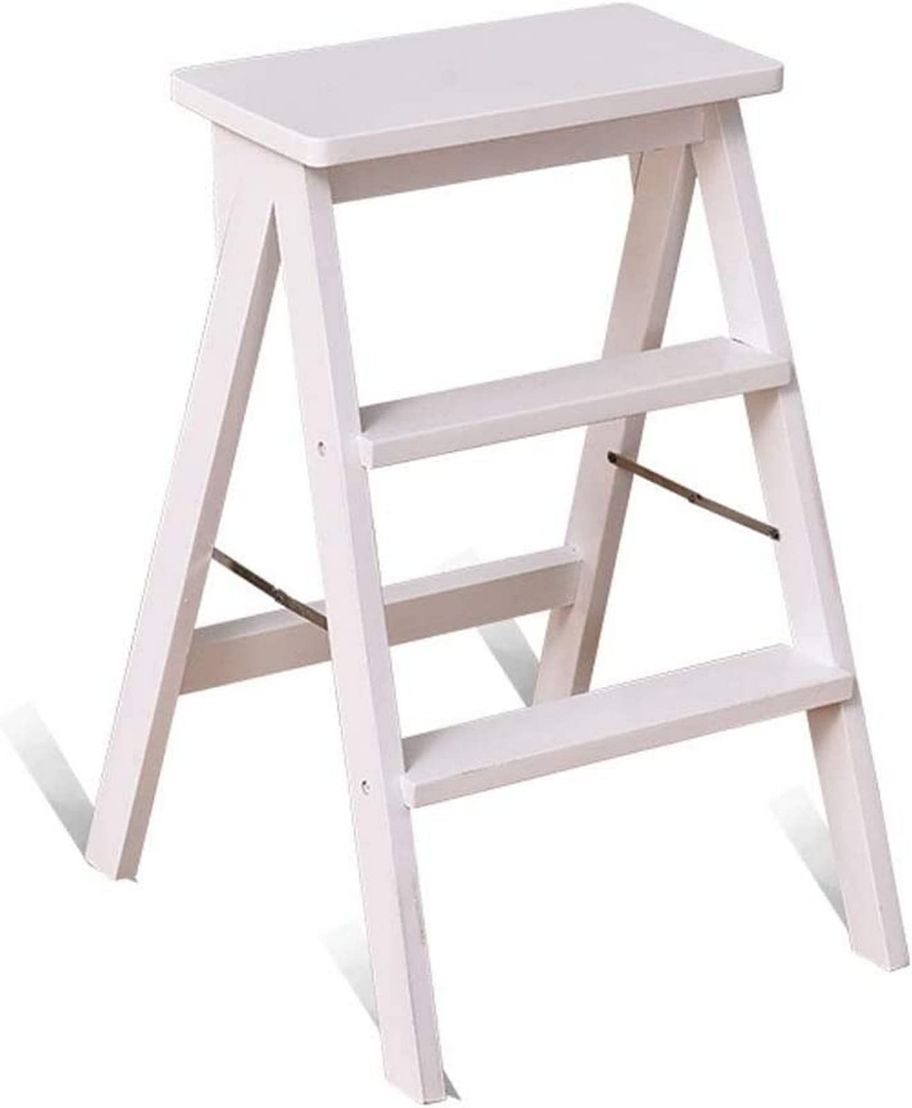 3 -Step Step Stool Ladder Woodgrain Shelf Lightweight Folding With Anti-Slip And Wide Pedal For Home And Kitchen Space Saving (White) Multi Purpose Stepladder Stools