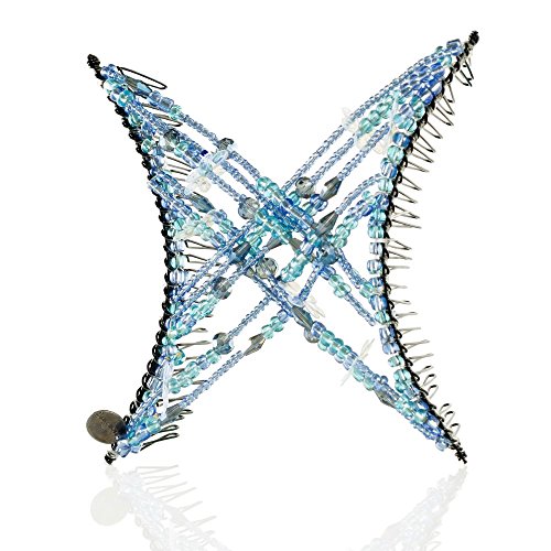 Original Stretch Non-Slip Hair Clip for Thick, Curly, Wavy Hair - Put Your Hair Up in Seconds with No Damage, Creases, or Pain (Large, Light Blue Sparkling Beaded )