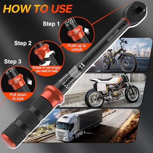 Image of Upgraded Torque Wrench Set 8PCS, 1 /4 3 /8 1 /2 inch Drive Click Torque Wrench, 10-230in.lb, 5-50ft.lb, 10-180ft.lb, 72-Tooth Dual Scale, ±3% Accuracy, 5 Adapters, for Bike, Moto, Car Repair and Maint