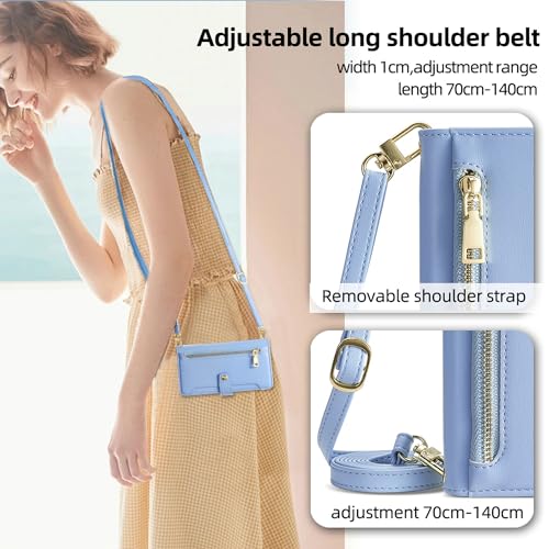 Coque iPhone 16 Pro Max cordon avec sac à main bleu intégré pour libérer vos mains