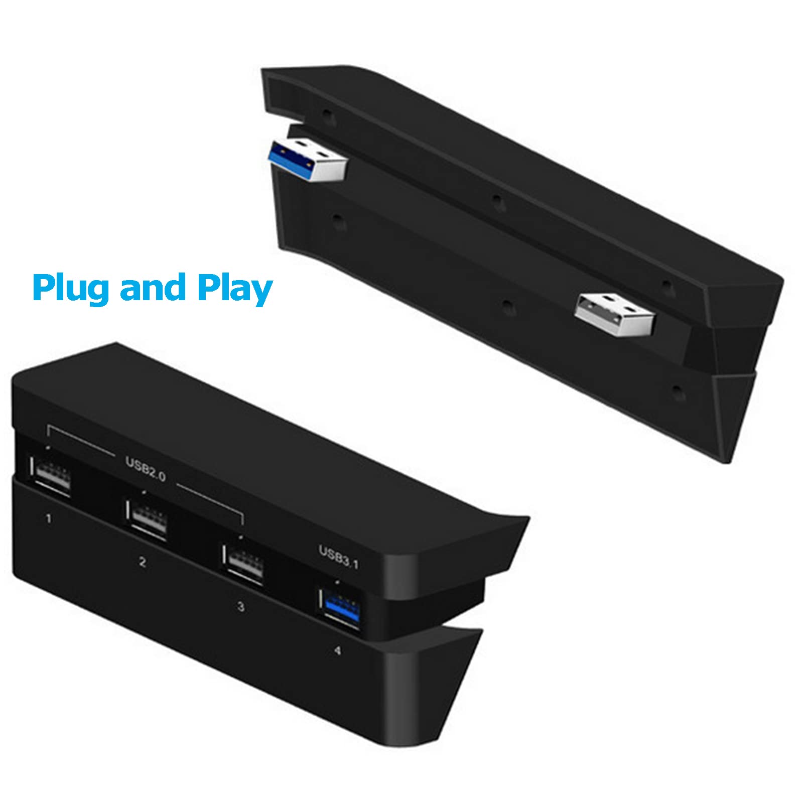 SOONHUA Hub de extensión USB de 4 puertos, USB 3. 0 Hub, USB 3. 0 Divisor de extensión para consola de juegos PS4 Slim USB 2. 0 3. 1 adaptador de concentrador para consola de juegos PS4 Slim