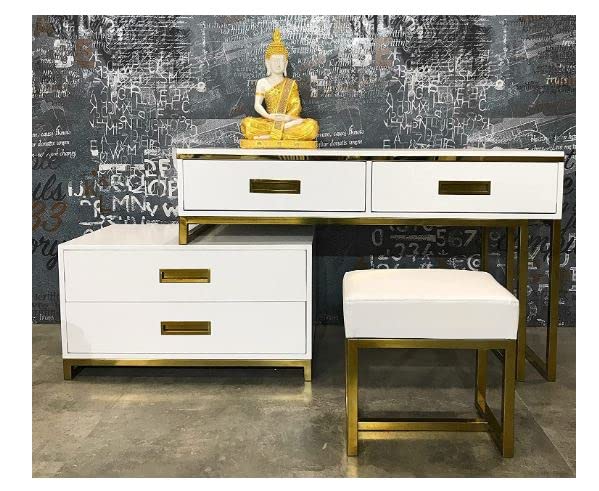 Kohinoor Decor Green Ply Plywood Modern and Expandable Corner Makeup Vanity with 4 Storage Drawers | Merino Laminate with Hettich/Ozone Hardware Dressing Table (Matte Finish, White)-image-30