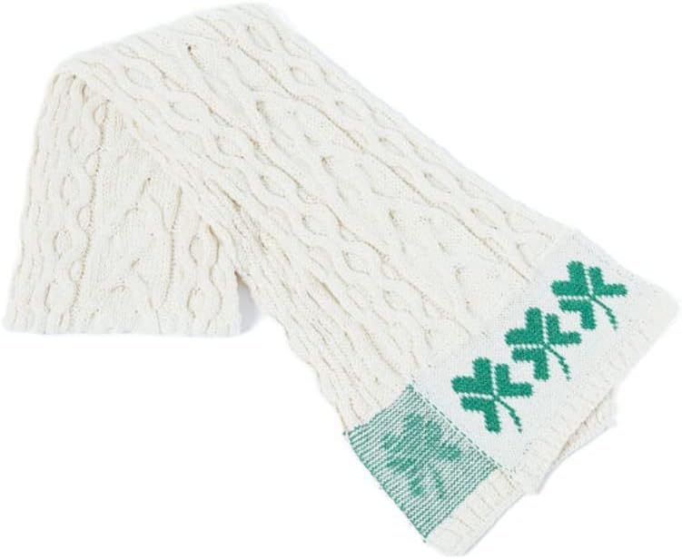 Shamrock Wool Scarf, 100% Merino Wool, Aran Knit Pattern, Made in Ireland