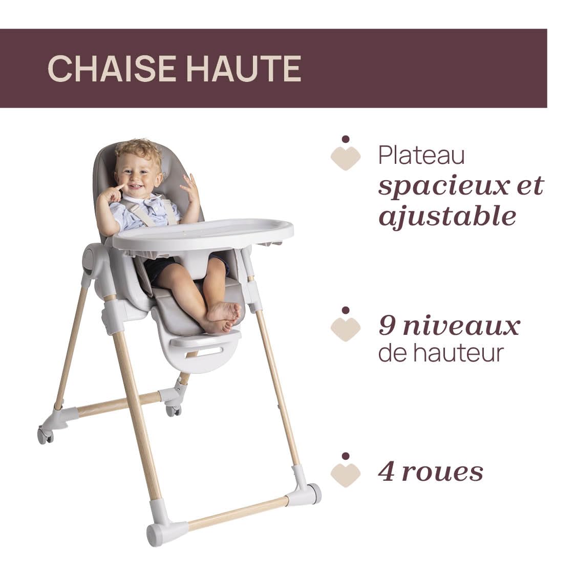 Chicco Polly Armonia Trona Evolutiva para Niños de 0 Meses hasta 40 kg, Trona 3en1, 9 Niveles de altura, 3 Posiciones de reclinado, Reposapiés Regulables, 4 Ruedas, Cierre Compacto, Marron