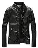 PengGeng Herren Lange Ärmel Reißverschluss Lederjacke Bikerjacke Mit Stehkragen Wärme Mantel Schwarz 1 M