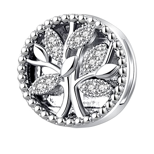 QeenseKc Reflexions - Abalorio de clip de árbol genealógico de circonita cúbica para pulsera Pandroa Reflexions, Diamantes de imitación de cristal de, Base