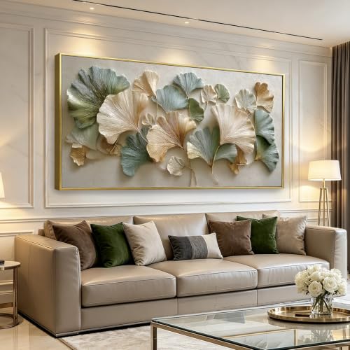 Modern Autumn Ginkgo Leaf Canvas Wall Art, Framed Seasonal Wall Painting with Hooks for Living Room Bedroom Office 20"x40" by Phahey - Used condition - US$84.55