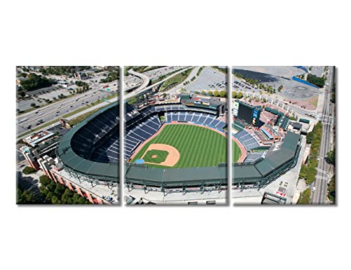 Atlanta Turner Field Painting Posters House Deocration for Living Room Baseball Stadium Panoramic Canvas Prints Wall Decor Wall Art for Office Bedroom Modern Artwork Framed Ready to Hang - 36" Wx16 H