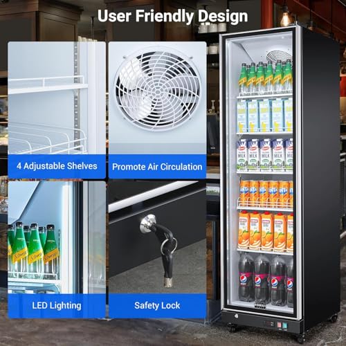 BODEGACOOLER Commercial Beverage Refrigerator with Glass Door,12.5 Cu.Ft Commercial Drink Refrigerator,Upright Large Display Merchandiser Beverage Bar Cooler with Soft LED Light,Adjustable Shelves on Fridge.com