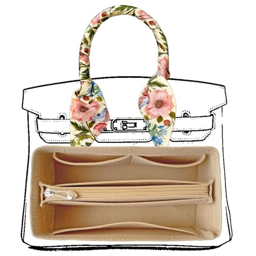 KOPPAL Purse Organizer Insert For Handbags, Felt Bag Organizer With Zipper, Large Capacity,Women, Handbags Shaper For Birkin(25,Beige)