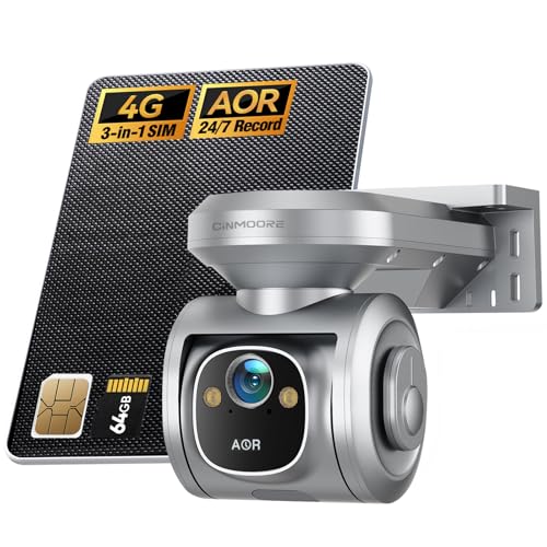 24/7 Recording 4G LTE Cellular Security Camera Outdoor, No WiFi Needed, PTZ Free AI Tracking, 2.5K Solar Powered Surveillance Camera, Color Night Vision, SIM/64GB SD Card Silver