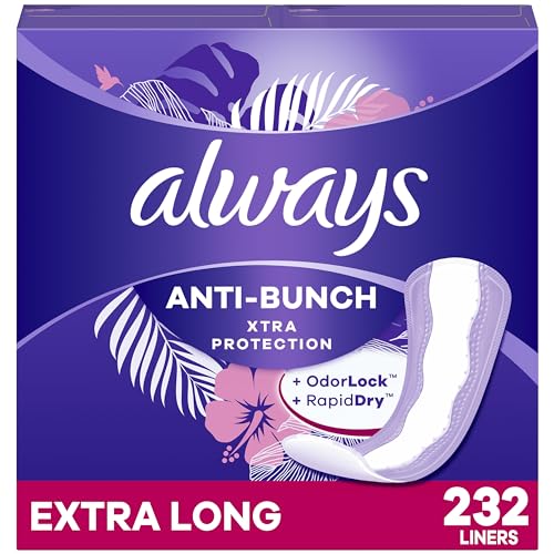 Image of Always Panty Liners for Women Anti-Bunch Xtra Protection Daily Liners, Extra Long, Unscented, 116 Count x 2 (232 Total)