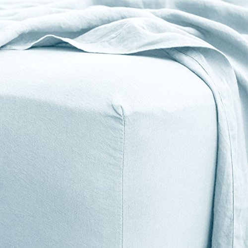 Lausonhouse Linen Bedding Sheet Set,100% French Linen Sheet Set,Deep Pocket,4 Pieces- Queen- Light Blue - Thumbnail 4