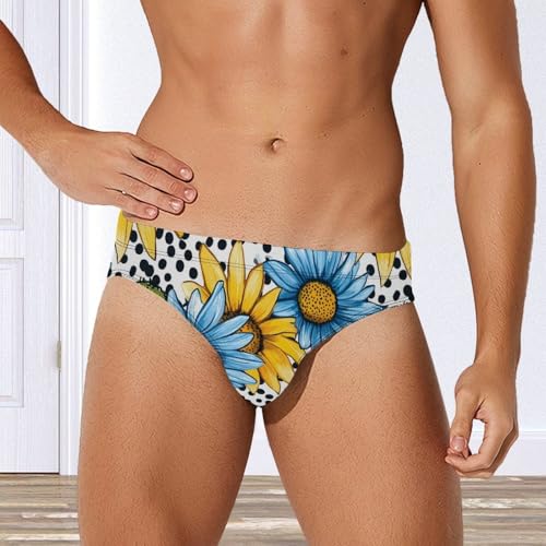 Sunflower Black White Spotted Mens Swim Briefs Quick Dry Swim Trunk Bikini Underwear Swimsuit4