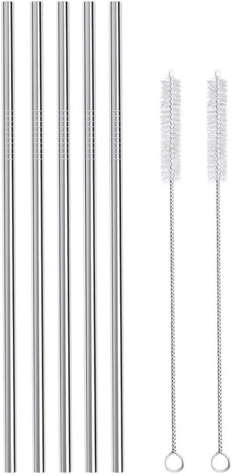 nanly Extra Long Drinking Straws Reusable 12"/305mm (Diameter 9 mm),SUS 304 Food-Grade Stainless Steel-Set of 4 with 2 Cleaning Brushes (9mmX12in)