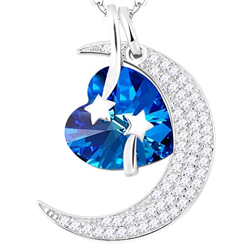 I Love You to the Moon and Back Half Moon Necklace Women Birthday Gifts Mom Wife September October Birthstones Blue Sapphire Pink Tourmaline and More Stones 925 Sterling Silver Jewelry