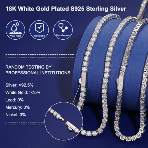 Moissanite Tennis Necklace, 12.4ct-43.8ct Lab Created Diamond Necklace for Men Women 18k White Gold Plated 925 Sterling Silver Tennis Necklace D Color VVS1 Round Cut Moissanite Necklace Chain with GRA Certificate Wedding Gifts3
