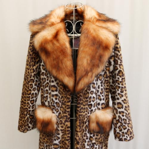 Women's Long Thick Leopard Faux Fur Coat Overcoat Jacket Outwear Sweater With Fur Pockets3