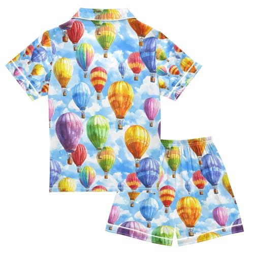 senya Hot Air Balloon Color Sky Satin Summer Pajama Sets Silk Short Sleeve Button Down Sleepwear2