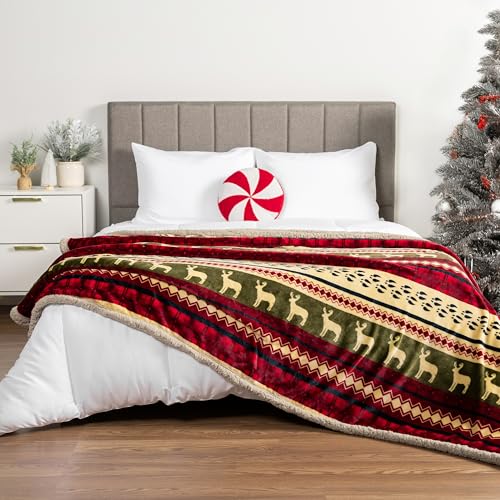 PAVILIA-Premium-Christmas-Blanket-Sherpa-Fleece-Throw-Plush-Christmas-Decoration-Reindeer-Cozy-Reversible-Winter-Holiday-Cabin-Blanket-for-Sofa-Couch-50x60