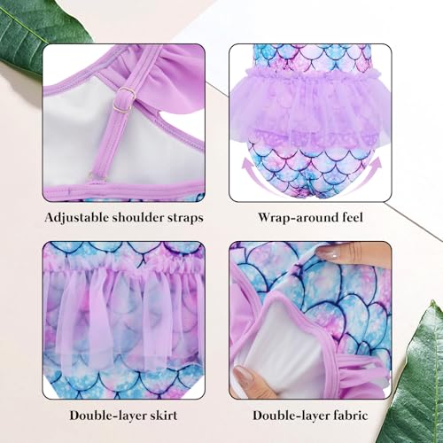 Girls Swimsuit One Piece Bathing Suit Mermaid Girls' Swimwear with Double Mesh Ballet Skirt 3-9 Years4