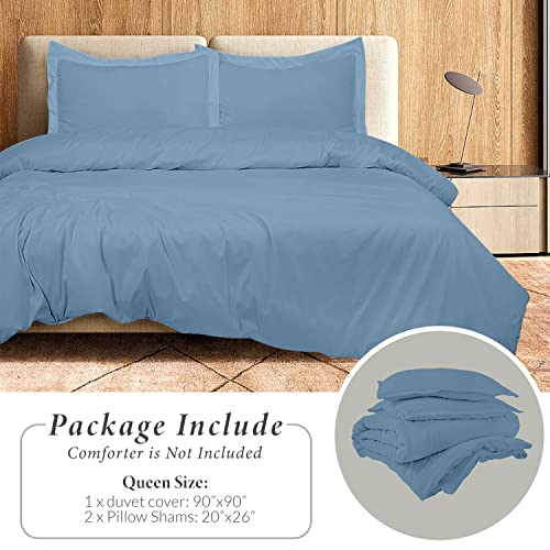 Image of ROYALE LINENS Lake Blue Duvet Cover Queen Size - 3 Piece Bedding Comforter Covers - Zipper Closure - 1 Queen Duvet Cover 90x90 inches and 2 Pillow Shams - No Comforter Included