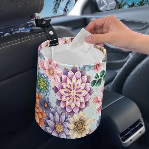 Image of Boho Car Trash Bag, Car Trash Can - Cute, Portable, Collapsible for Back Seat, Floor, or Hanging Headrest Waste Basket