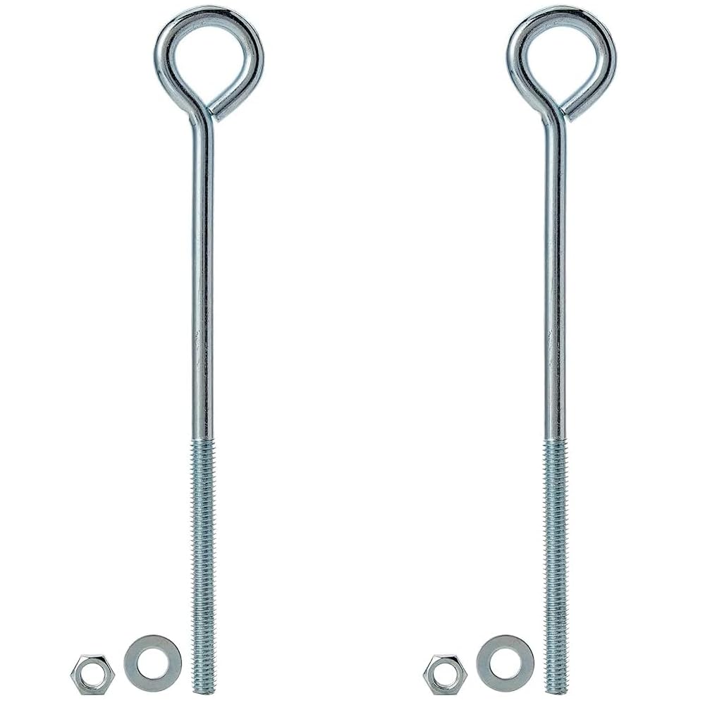 Merriway BH02816 (2 Pcs) Eye Bolts with Nuts and Washers, Bright Zinc Plated M8 x 200mm - Pack of 2 Pieces