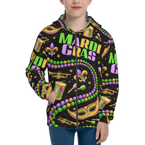Mardi Gras3 Kids Pullover Hoodies Boys Zip Up Sweatshirts Girls Athletic Clothes with Pocket3
