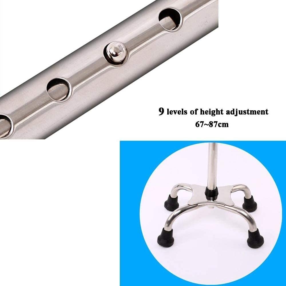 Andador para Ancianos,Bastón para Personas Mayores de 4 Patas con Base Antideslizante, muletas Ligeras de Seguridad de Acero Inoxidable, Altura Ajustable, Plateado para Ancianos, Hombres, mu